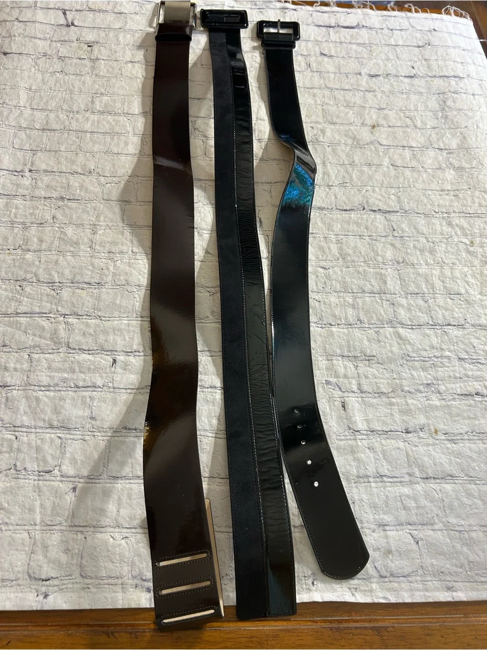 LAKE SHORE DRIVE WIDE BLACK PATENT LEATHER & (2)  PATENT BLACK & BROWN BELTS